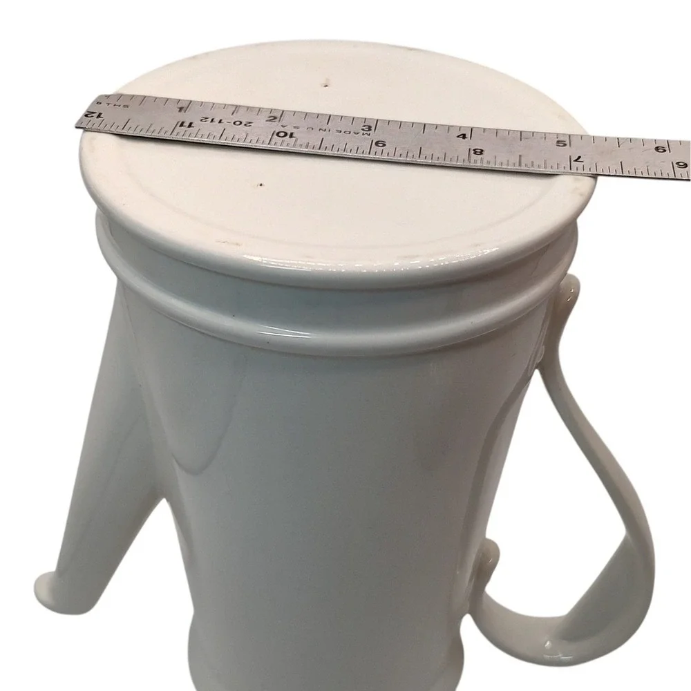 Vintage Stoneware Coffee Pot with Lid White Wooden Knob on Lid Ten Inch Six Cups